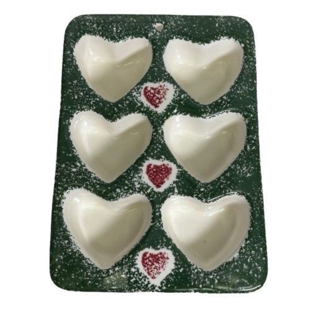 Spongeware Stoneware Heart Muffin Cupcake Baking Pan Cottagecore Granny Core